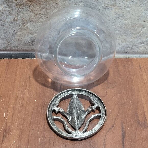Glass Trinket Jar Calla Lily Pewter Potpourri Dish Incense Holder - Picture 4 of 9